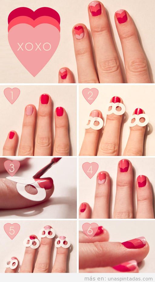 Dibujos sencillos para uñas pintadas con forma de corazones