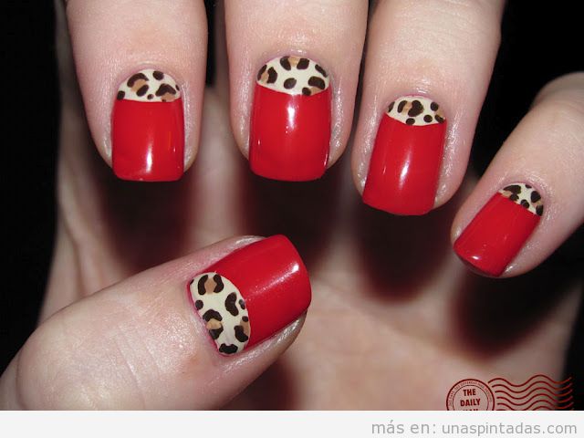 Nail art estilo Rockabilly, con rojo y leopardo