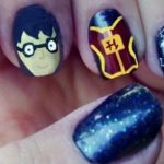 Dibujo de Harry Potter y otros motivos de la película en un Nail Art original
