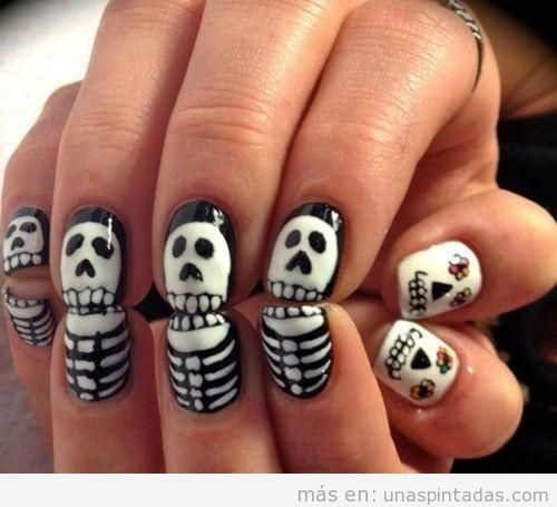 Dibujo de uñas de calaveras y esqueleto para halloween