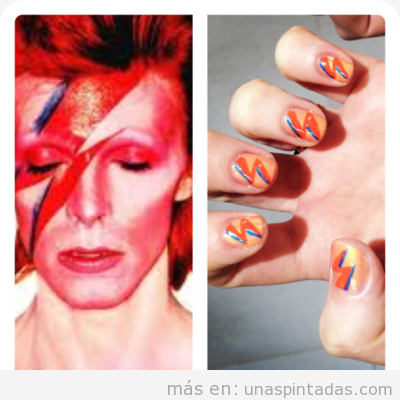Uñas pintadas con el rayo de la portada del disco Aladdin Sane de David Bowie