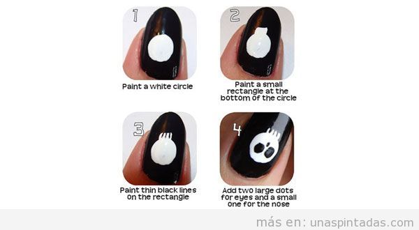 Cómo dibujar una calavera en tus uñas para Halloween, paso a paso
