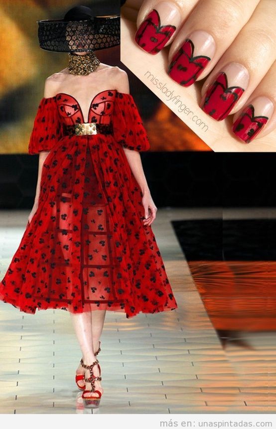 Diseño uñas de mariquitas inspirado en vestido de McQueen