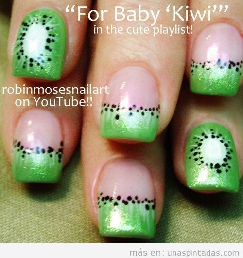 Nail Art, dibujo de Kiwi en las uñas