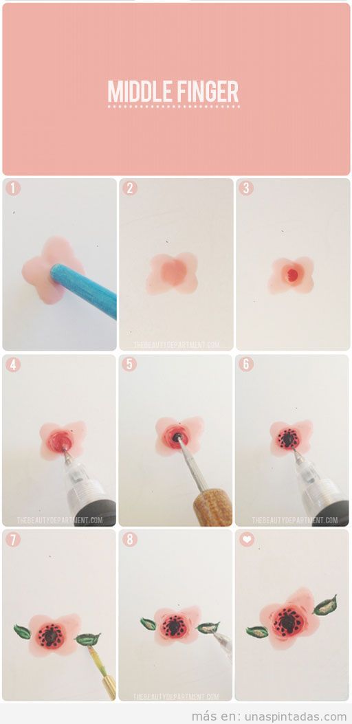 Cómo dibujar paso a paso una flor sobre las uñas