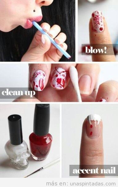 Tutorial para hacer un diseño de uñas con salpicadura de sangre para Halloween