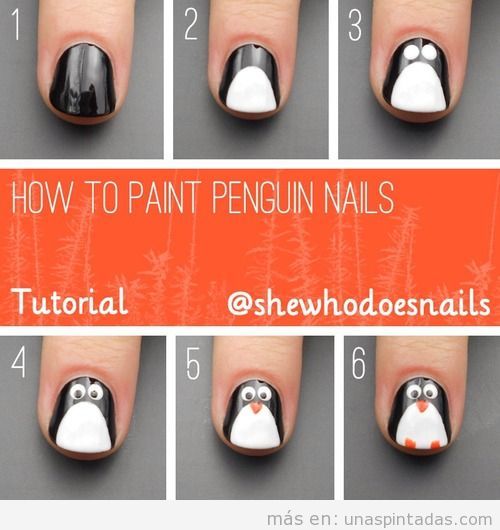 Tutorial para aprender a dibujar un pingüino en las uñas, paso a paso Nail Art