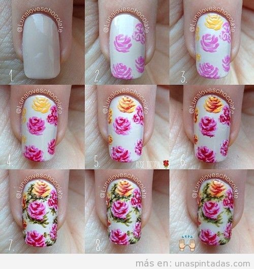 Tutorial dibujar rosas en el diseño de uñas