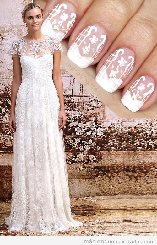 Diseño uñas novias inspirado en vestido de Monique Lhuillier