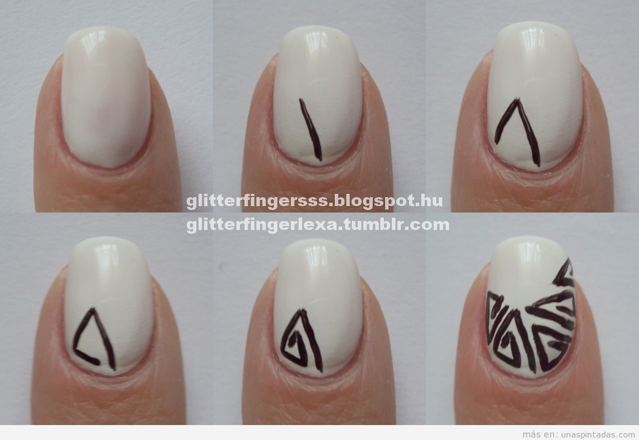 Tutorial decoración uñas con triángulos, estampado tibal