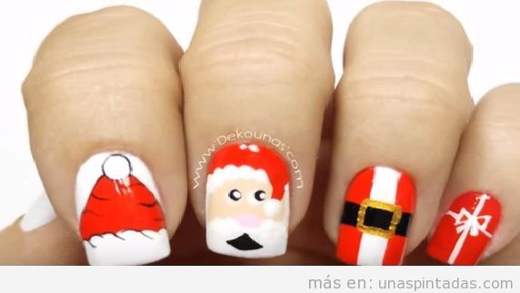Diseño de uñas de Navidad con dibujos fáciles de Papa Noel