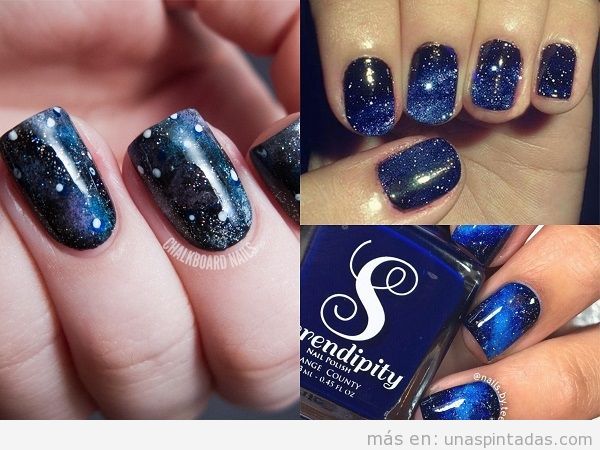 Decoraciones de uñas con galaxias azules