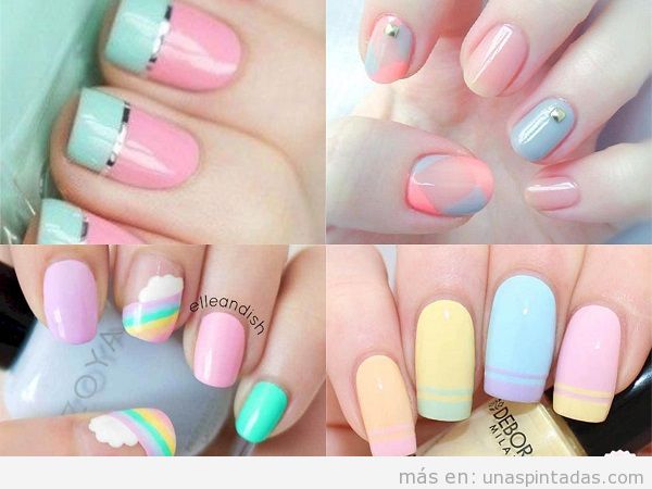 Decoraciones de uñas de primavera con colores pastel