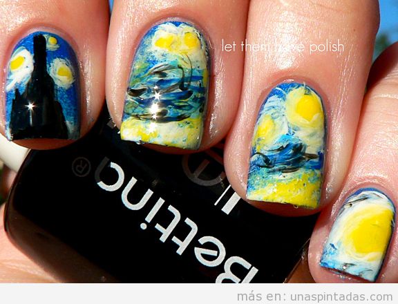 Decoración de uñas inspirada en un cuadro de Van Gogh