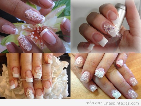 Uñas decoradas con flores 3D blancas