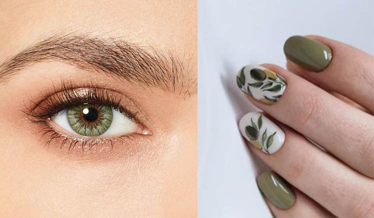 Lentillas verdes con Nail Art de color verde oliva